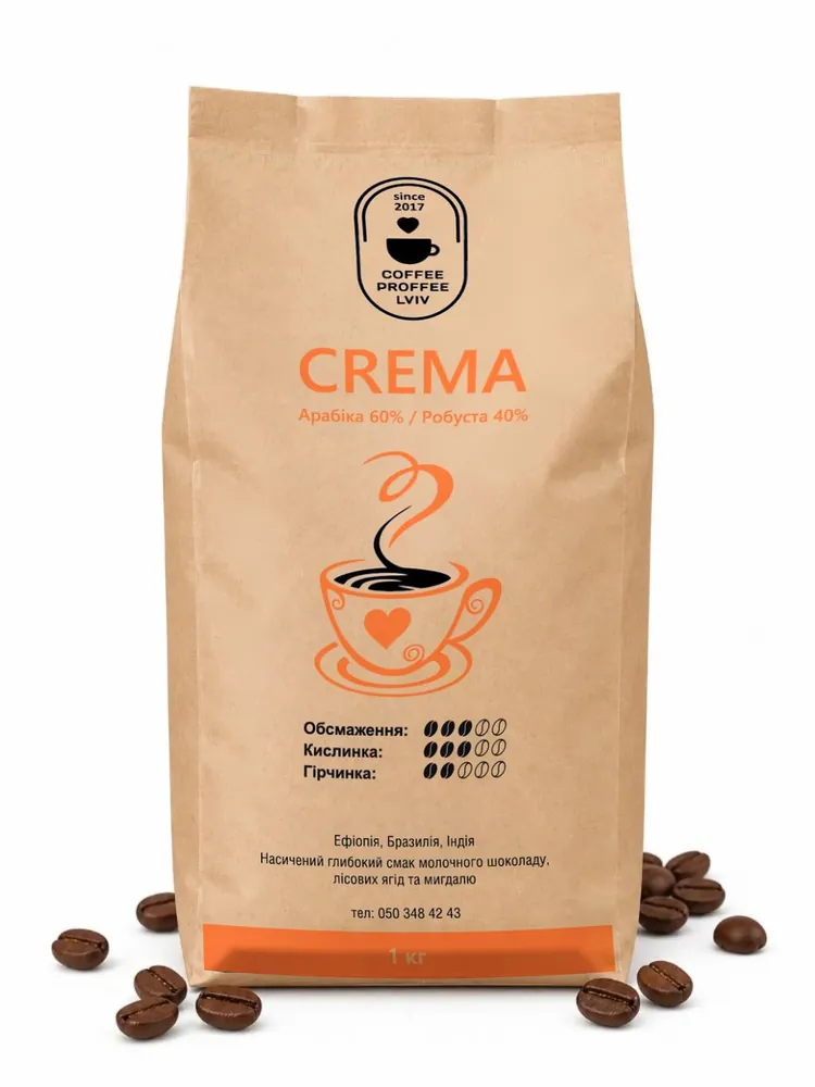 Пачка кави Crema від Coffee Proffee Lviv, 1 кг